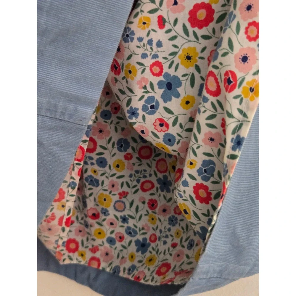 Mini Boden Girls Blue Corduroy Floral Lined Ruffle‎ Dress 3-4Y 104cm